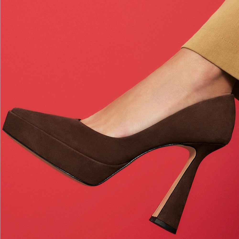 Anthropologie Maeve Chocolate Brown Suede Pointed Toe platform Heels Size 39